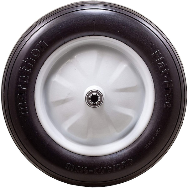 Marathon Industries Marathon 00047 4.80/4.00-8 Knobby Tread Flat Free Wheelbarrow Tire - 6" Centered - 5/8" Bearings 47 - main